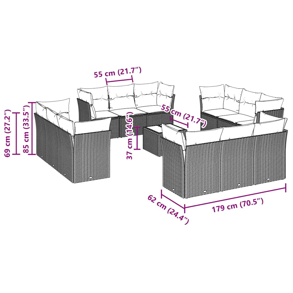 Set Divani Giardino 13 pz con Cuscini Grigio Chiaro Polyrattan 3217342