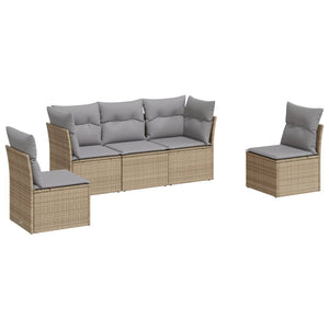 Set Divano da Giardino 5 pz con Cuscini Beige in Polyrattan 3217349