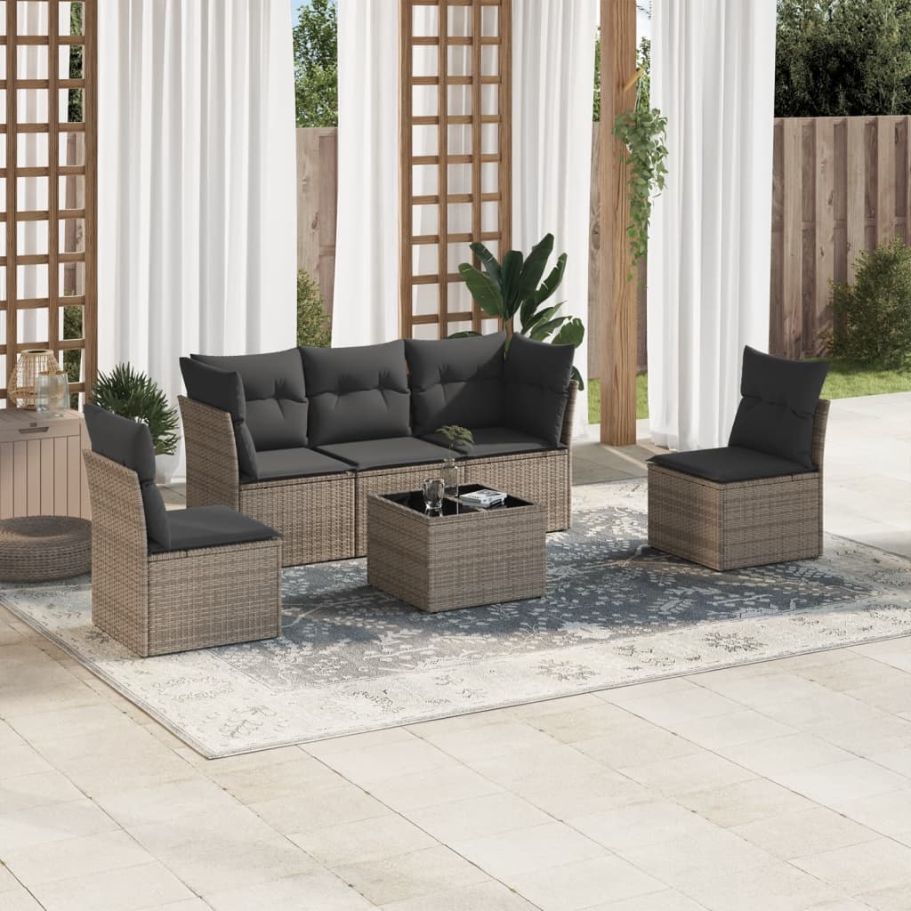 Set Divano da Giardino 6 pz con Cuscini Grigio in Polyrattan 3217360