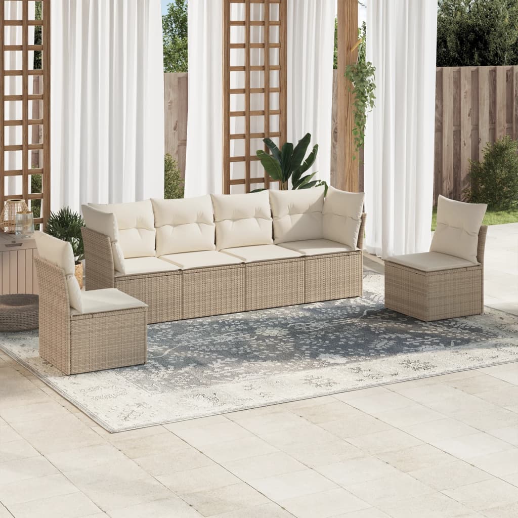 Set Divano da Giardino 6 pz con Cuscini Beige in Polyrattan 3217368