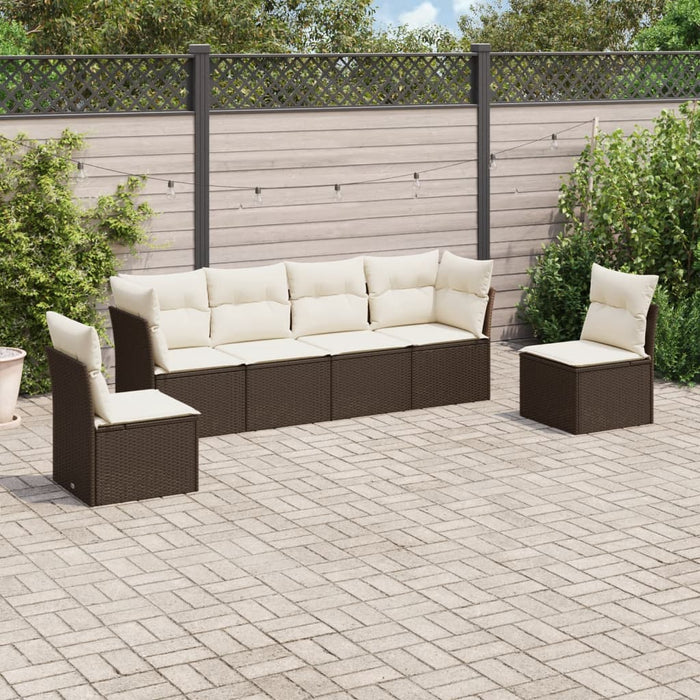 Set Divano da Giardino 6 pz con Cuscini Marrone in Polyrattan 3217373