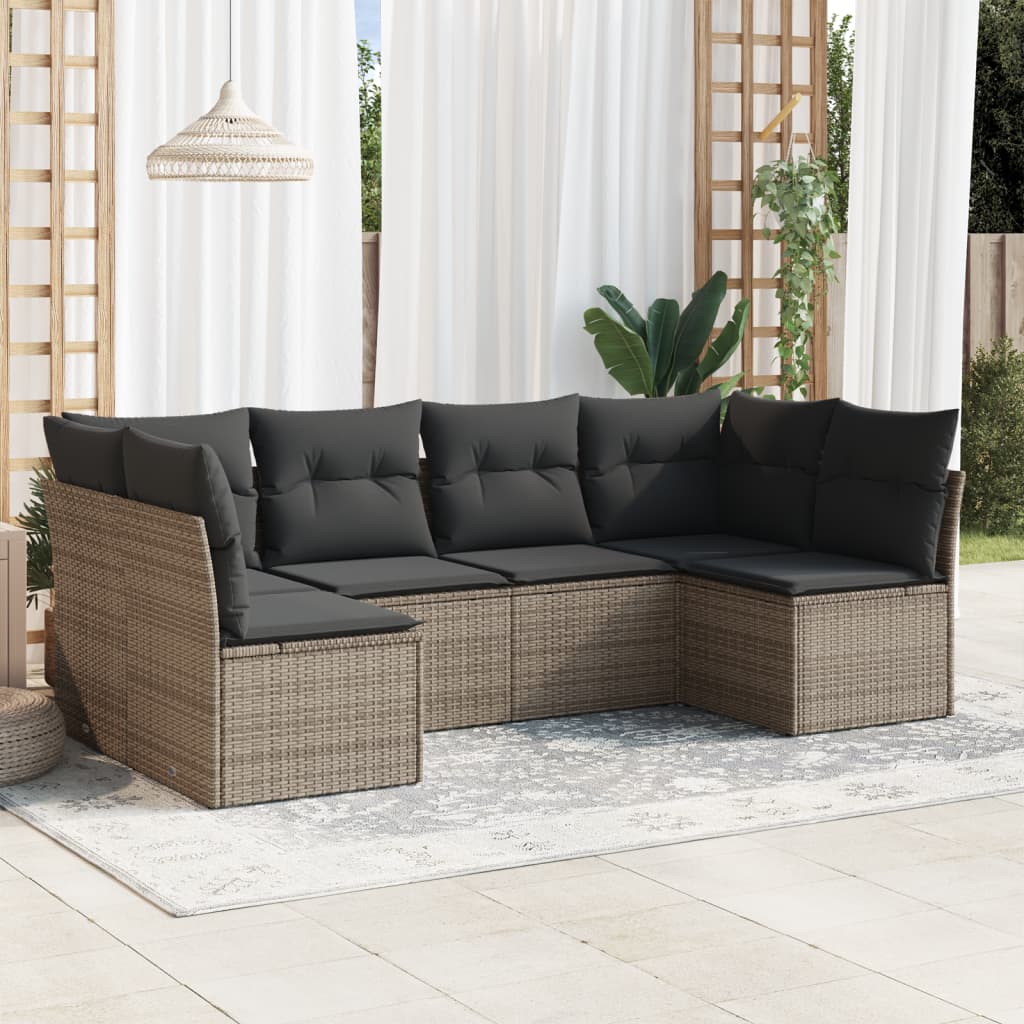 Set Divano da Giardino 6 pz con Cuscini Grigio in Polyrattan 3217390