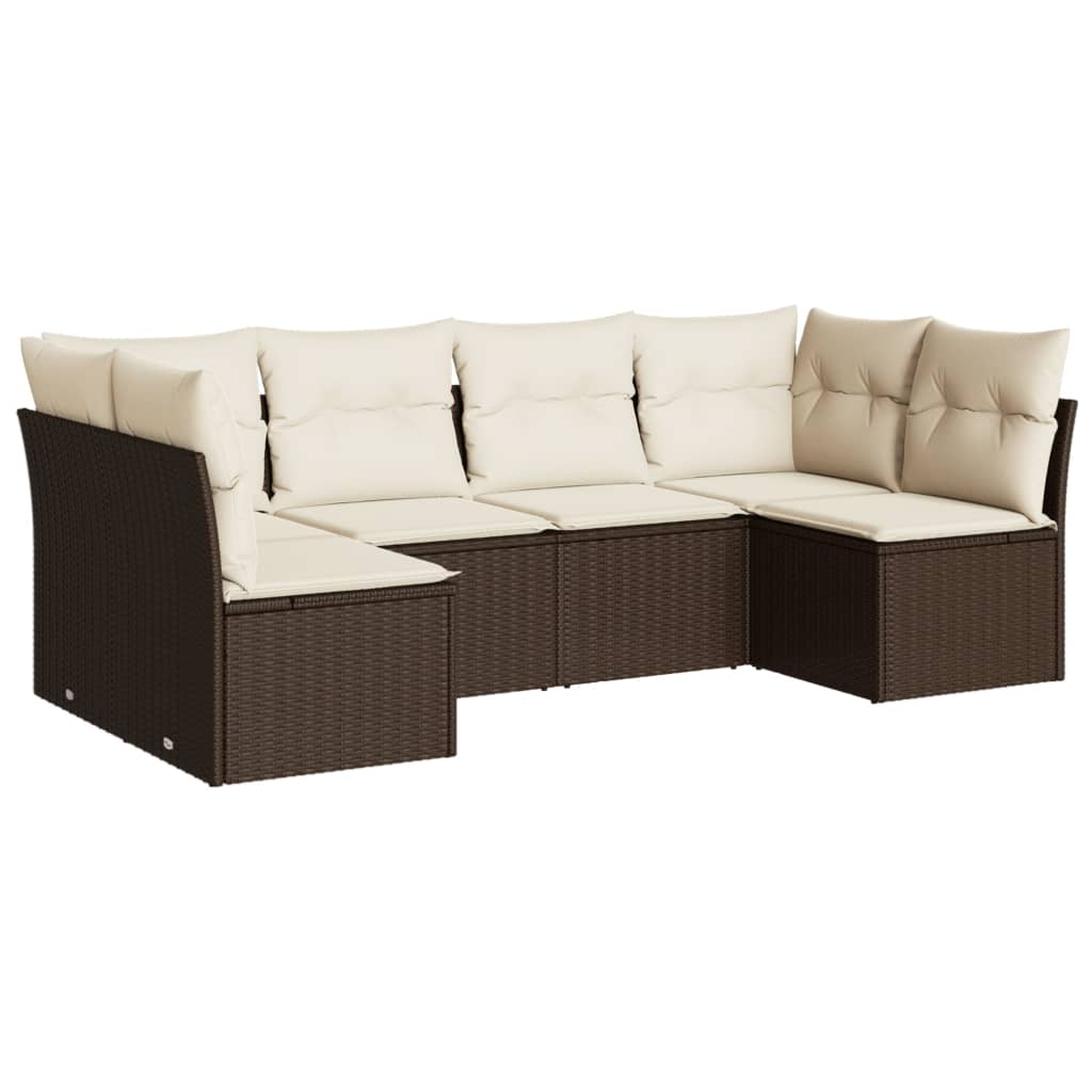 Set Divano da Giardino 6 pz con Cuscini Marrone in Polyrattan 3217393