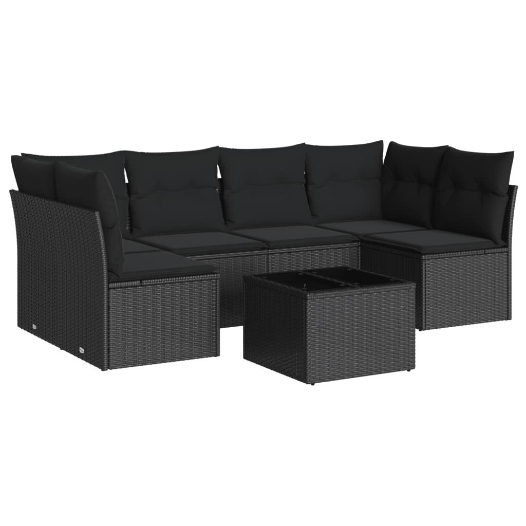 Set Divani da Giardino con Cuscini 7pz Nero Polyrattan 3217395