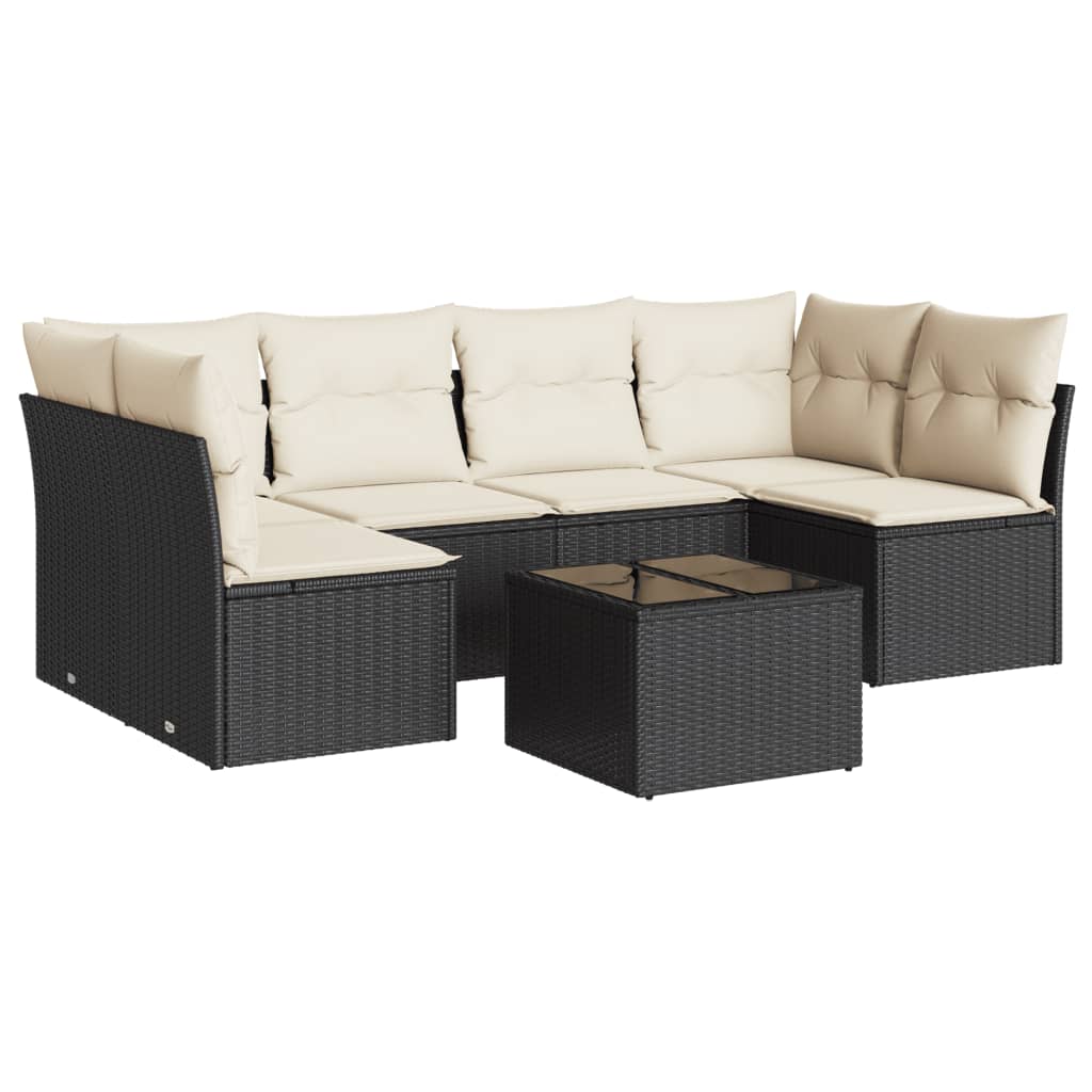 Set Divani da Giardino con Cuscini 7pz Nero Polyrattan 3217396