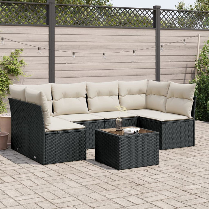 Set Divani da Giardino con Cuscini 7pz Nero Polyrattan 3217396