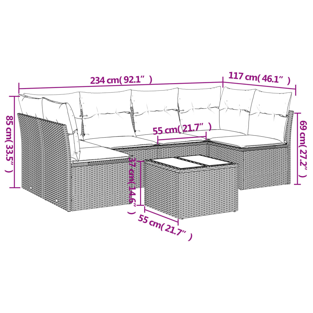 Set Divani da Giardino 7 pz con Cuscini Beige in Polyrattancod mxl 87390