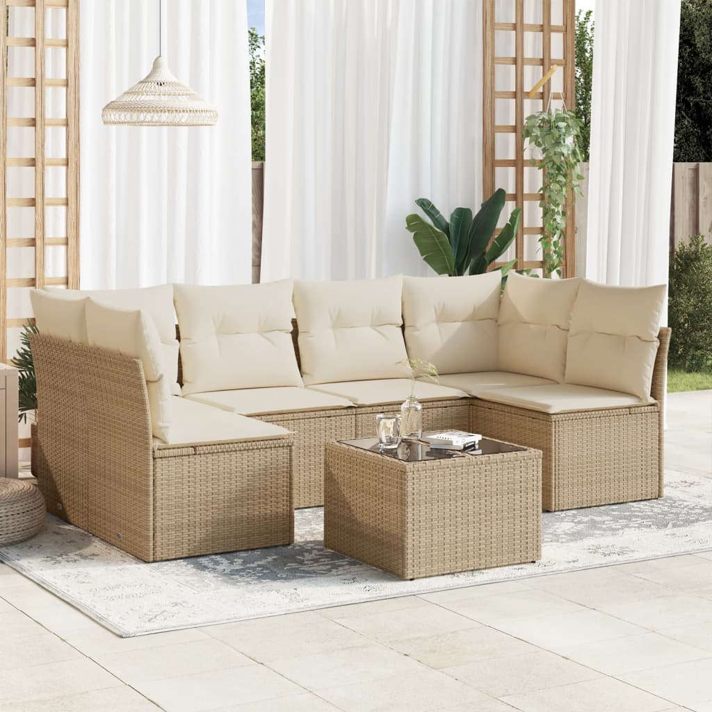 Set Divani da Giardino 7 pz con Cuscini Beige in Polyrattancod mxl 87390