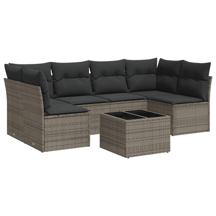 Set Divani da Giardino 7 pz con Cuscini Grigio in Polyrattan 3217400