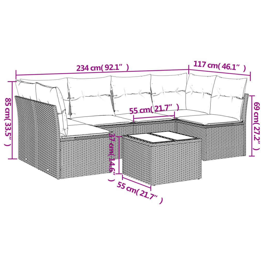 Set Divani da Giardino 7 pz con Cuscini Grigio in Polyrattan 3217400