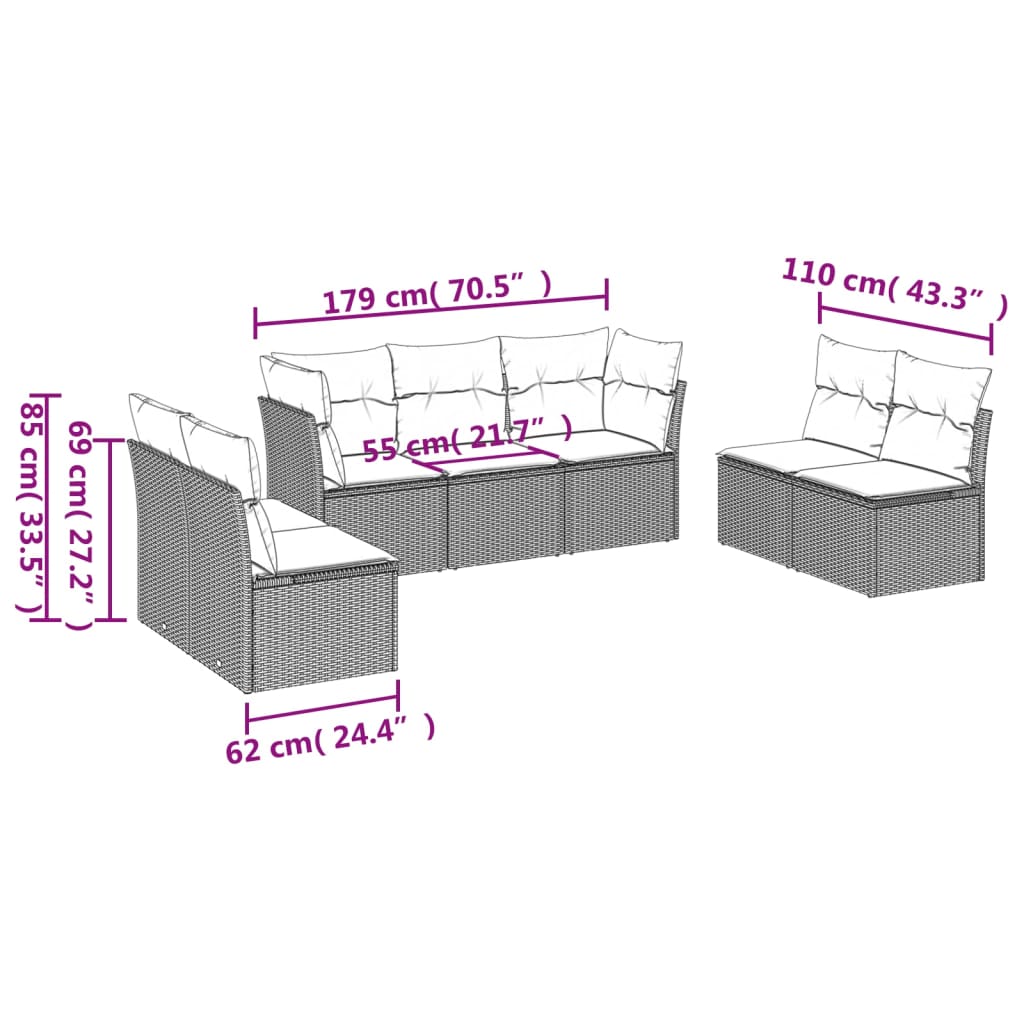 Set Divani da Giardino con Cuscini 7pz Nero Polyrattan 3217406