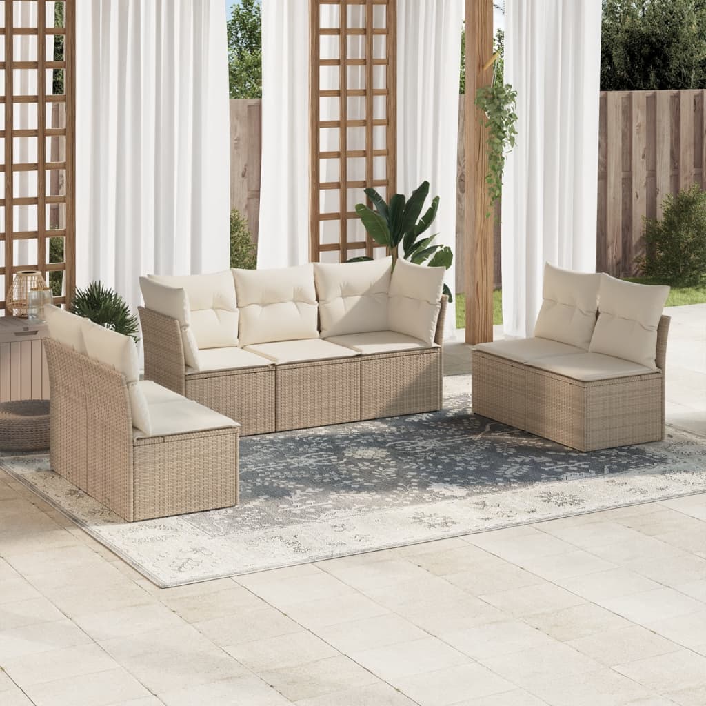 Set Divani da Giardino 7 pz con Cuscini Beige in Polyrattancod mxl 87391