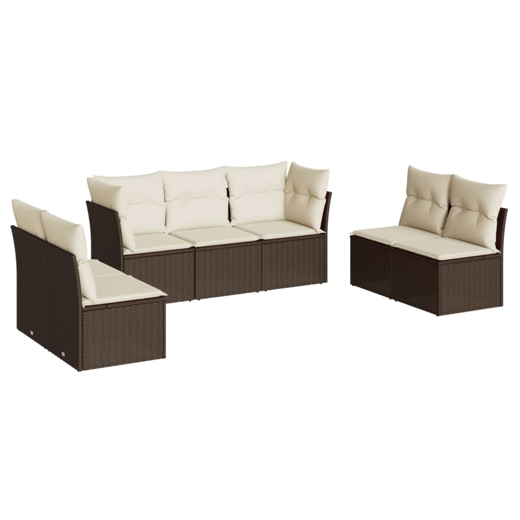 Set Divani da Giardino 7 pz con Cuscini Marrone in Polyrattan 3217413