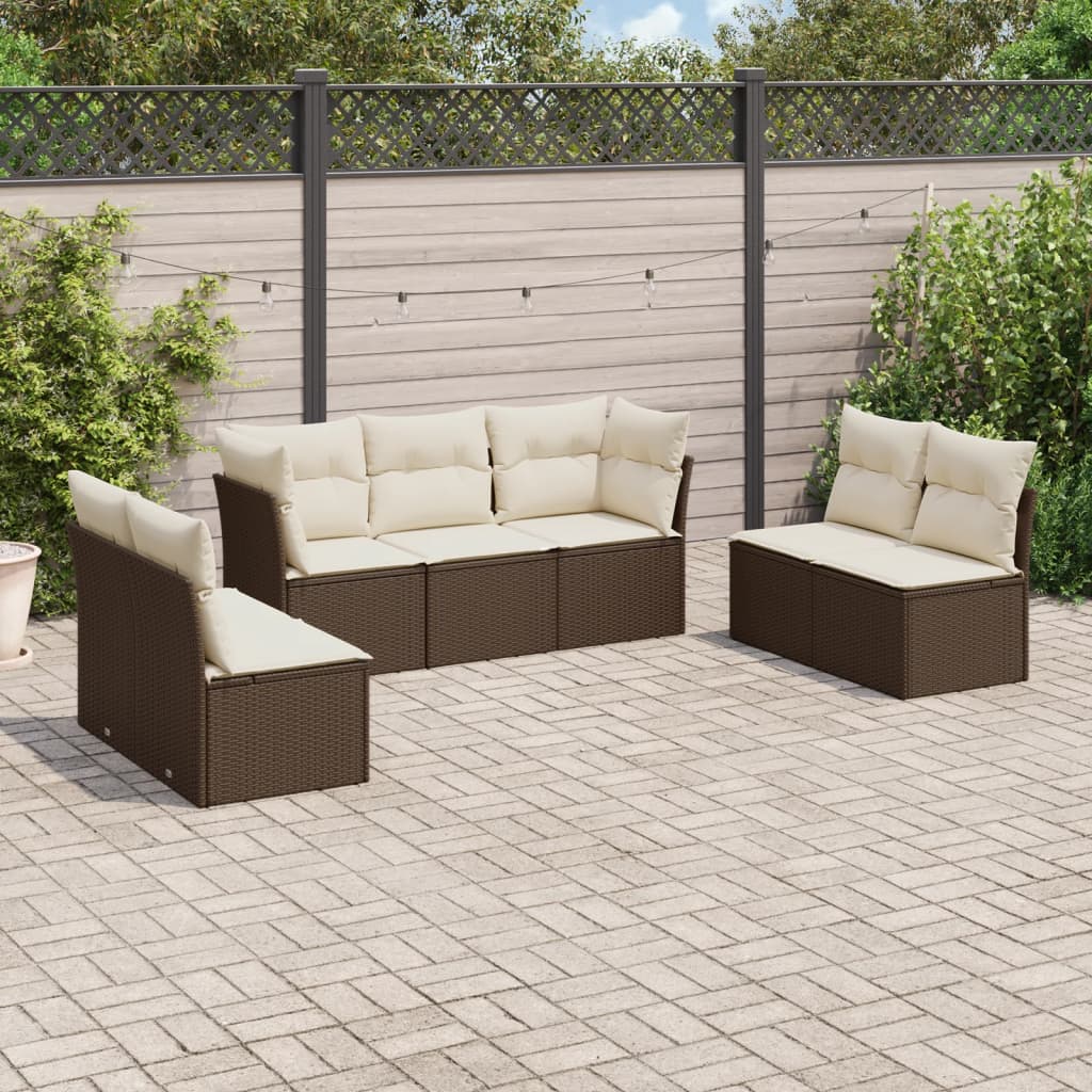 Set Divani da Giardino 7 pz con Cuscini Marrone in Polyrattan 3217413