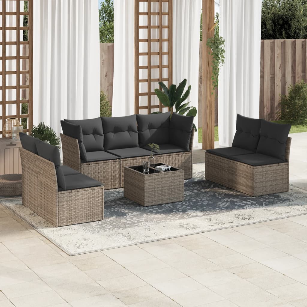 Set Divano da Giardino 8 pz con Cuscini Grigio in Polyrattan 3217420