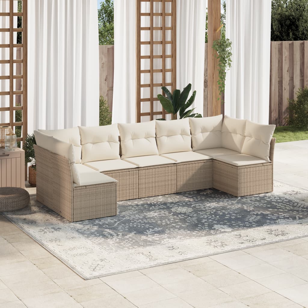 Set Divani da Giardino 7 pz con Cuscini Beige in Polyrattan 3217428