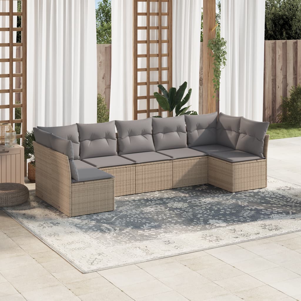 Set Divani da Giardino 7 pz con Cuscini Beige in Polyrattan 3217429