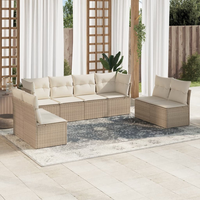 Set Divano da Giardino 8 pz con Cuscini Beige in Polyrattan 3217448