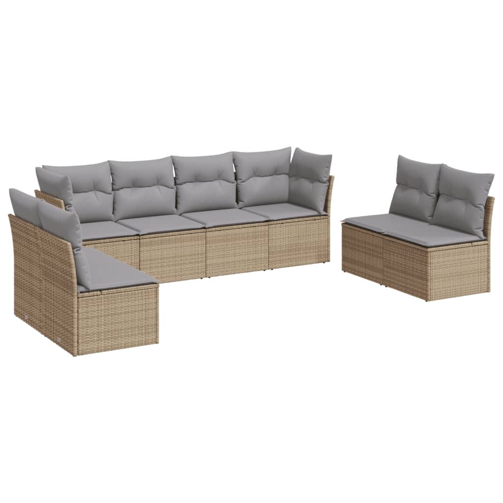 Set Divano da Giardino 8 pz con Cuscini Beige in Polyrattan 3217449