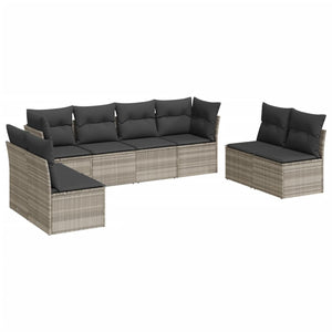 Set Divano da Giardino 8pz con Cuscini Grigio Chiaro Polyrattan 3217452