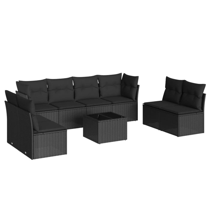 Set Divani da Giardino 9 pz con Cuscini Nero in Polyrattan 3217455