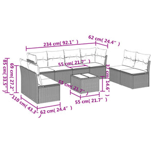 Set Divani da Giardino 9 pz con Cuscini Nero in Polyrattan 3217455