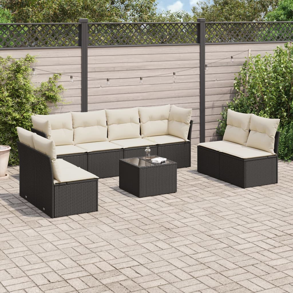 Set Divani da Giardino 9 pz con Cuscini Nero in Polyrattancod mxl 111402