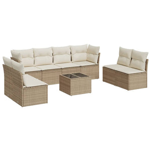 Set Divano da Giardino 9 pz con Cuscini Beige in Polyrattan 3217458