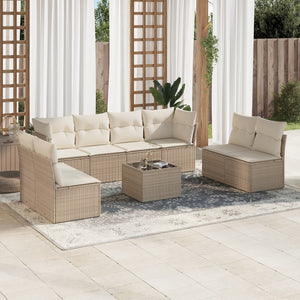 Set Divano da Giardino 9 pz con Cuscini Beige in Polyrattan 3217458