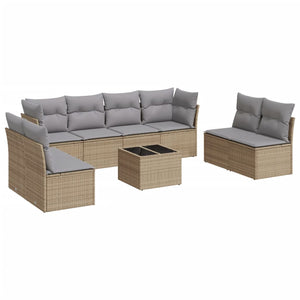 Set Divano da Giardino 9 pz con Cuscini Beige in Polyrattan 3217459