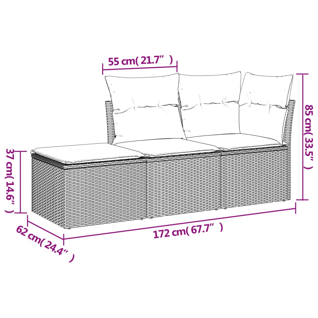 Set Divani da Giardino 3 pz con Cuscini in Polyrattan Nero 3217465