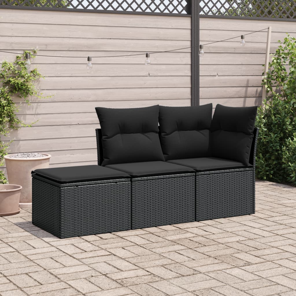 Set Divani da Giardino 3 pz con Cuscini in Polyrattan Nero 3217465