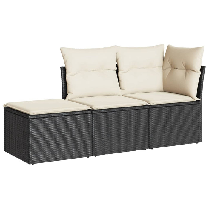 Set Divani da Giardino 3 pz con Cuscini in Polyrattan Nero 3217466