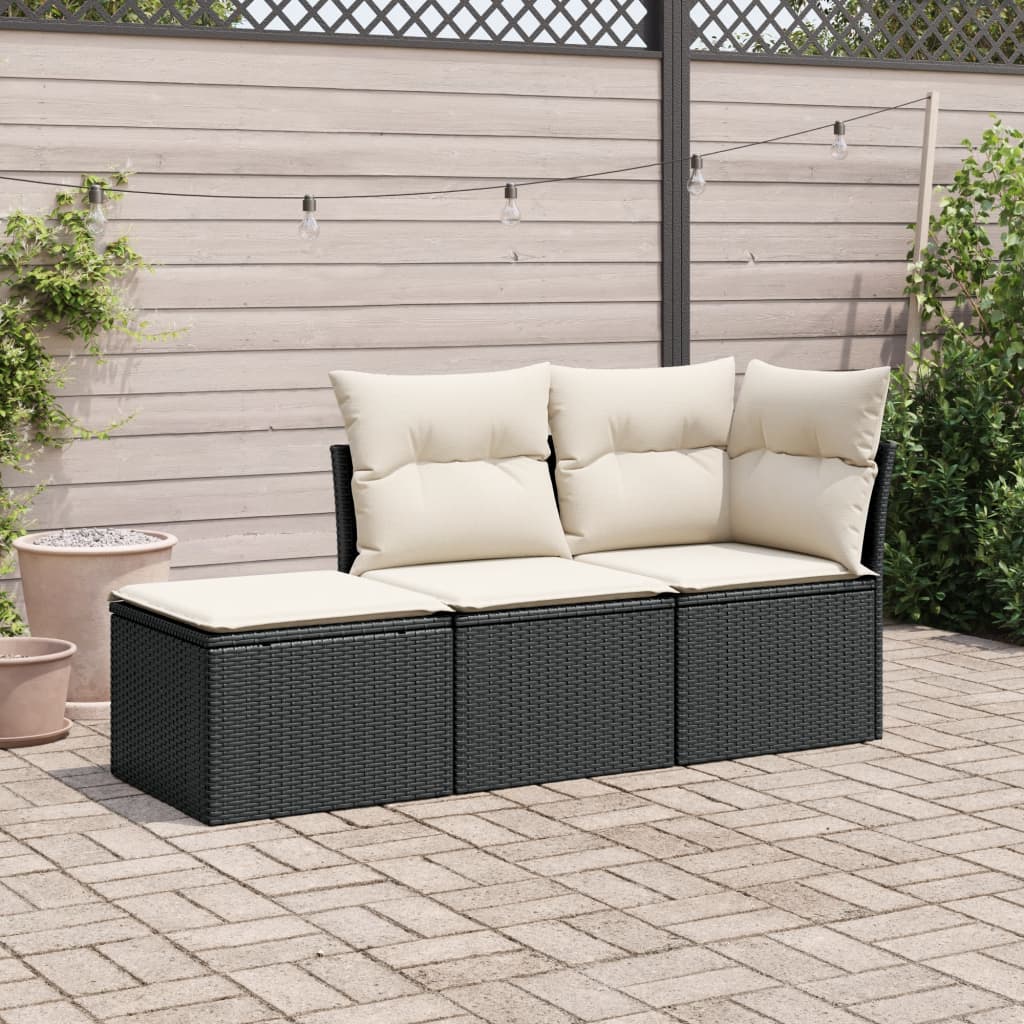 Set Divani da Giardino 3 pz con Cuscini in Polyrattan Nero 3217466