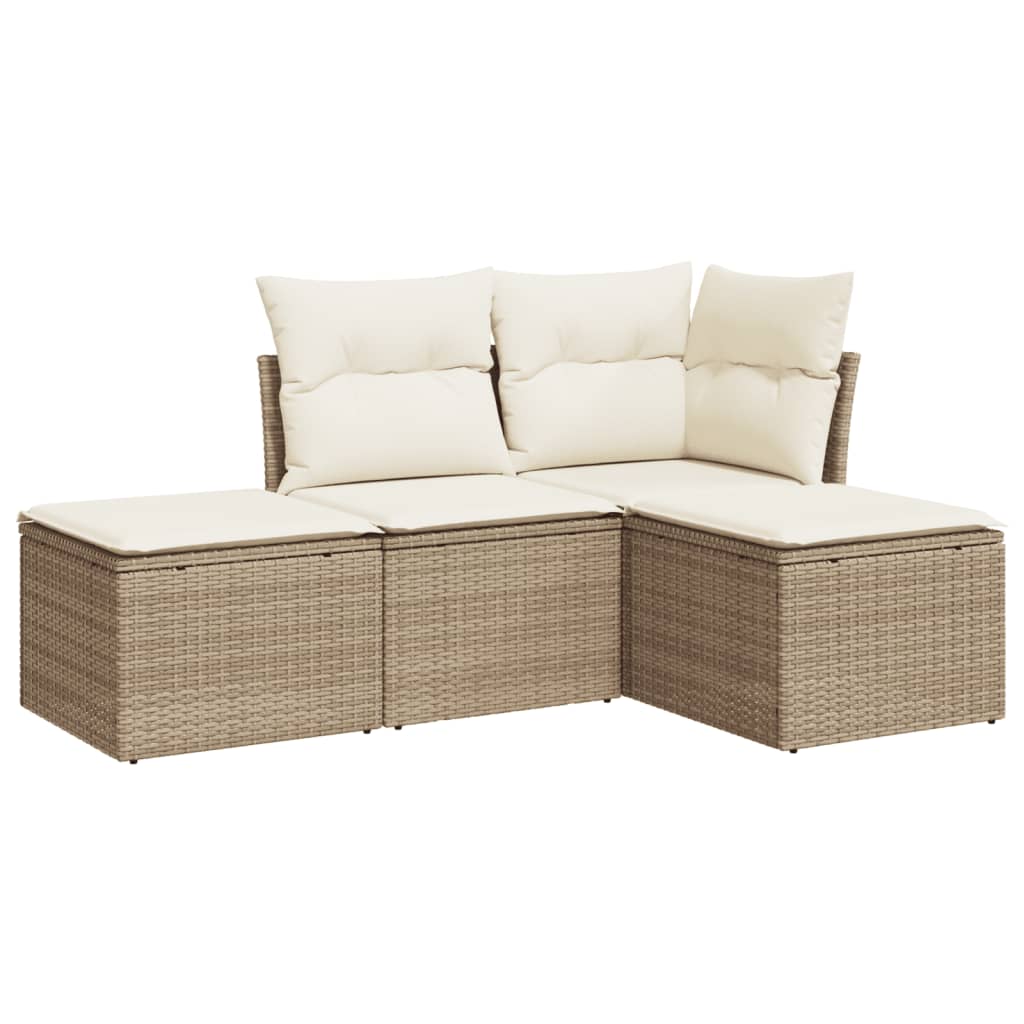 Set Divano da Giardino 4 pz con Cuscini Beige in Polyrattan 3217478