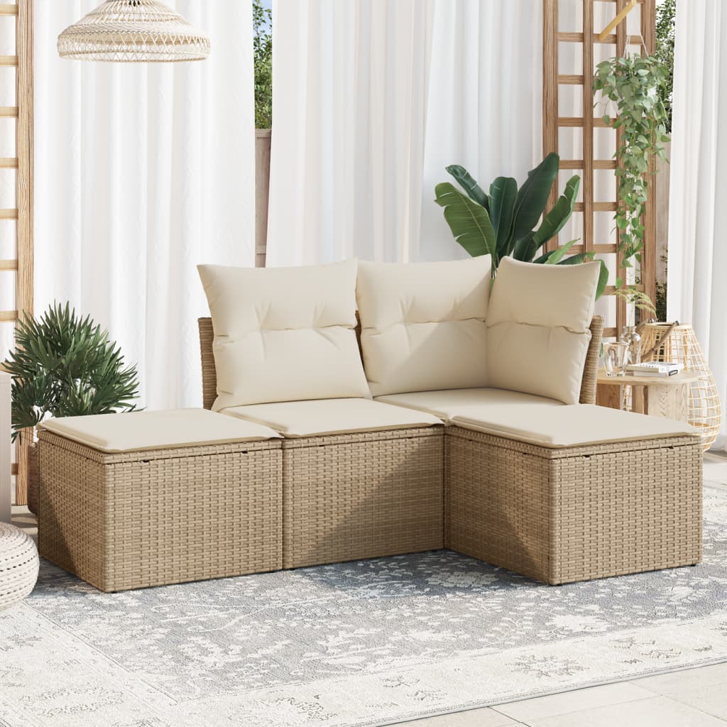 Set Divano da Giardino 4 pz con Cuscini Beige in Polyrattan 3217478