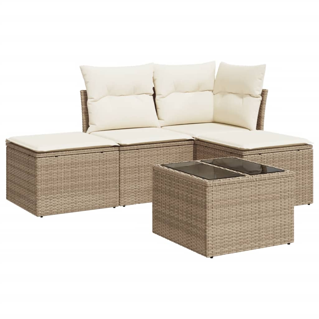 Set Divano da Giardino 5 pz con Cuscini Beige in Polyrattancod mxl 87536