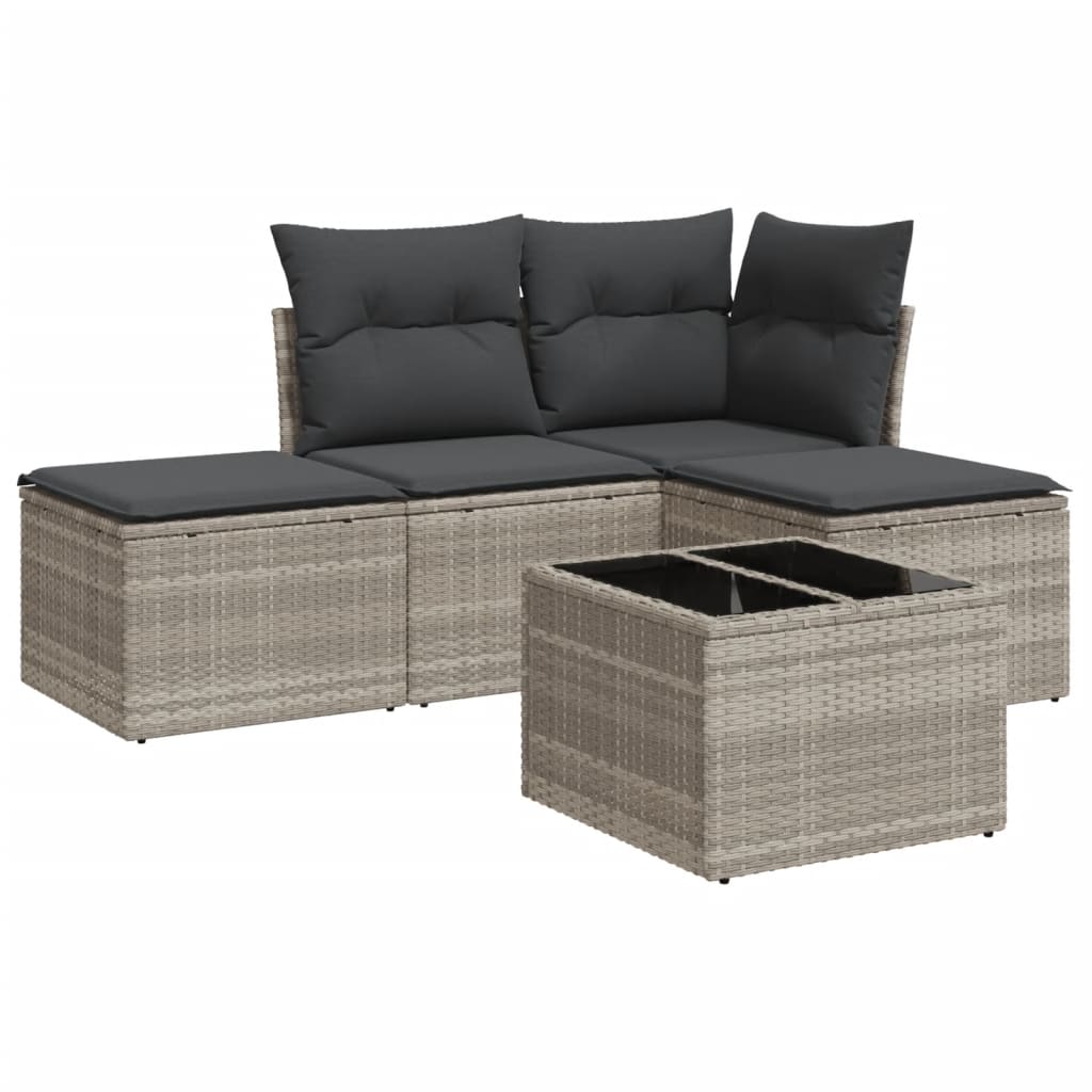 Set Divano da Giardino 5pz con Cuscini Grigio Chiaro Polyrattan 3217492