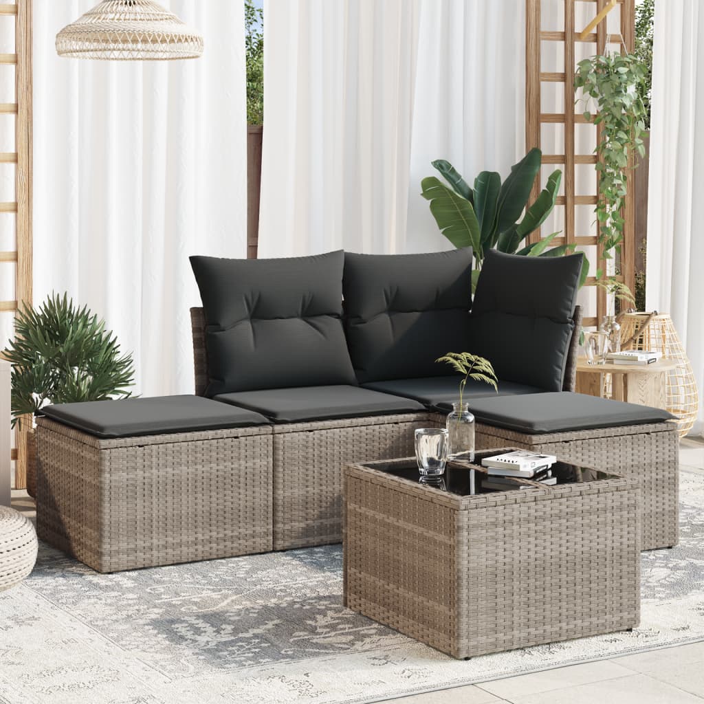 Set Divano da Giardino 5pz con Cuscini Grigio Chiaro Polyrattan 3217492