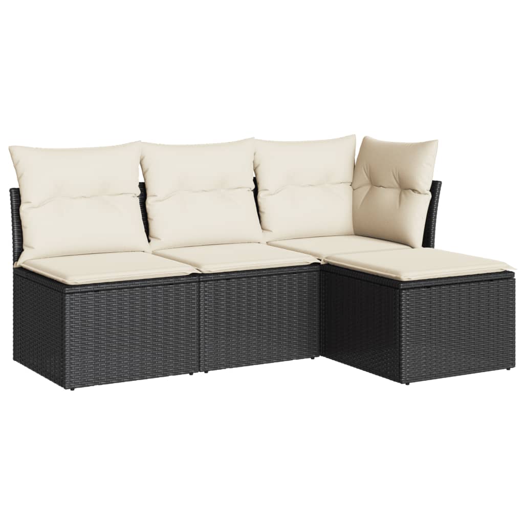 Set Divani da Giardino 4 pz con Cuscini Nero in Polyrattancod mxl 113584