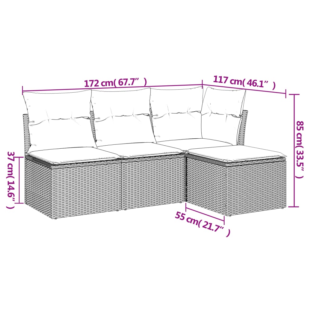 Set Divano da Giardino 4pz con Cuscini Grigio Chiaro Polyrattan 3217502