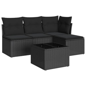 Set Divani da Giardino 5 pz con Cuscini in Polyrattan Nero 3217505