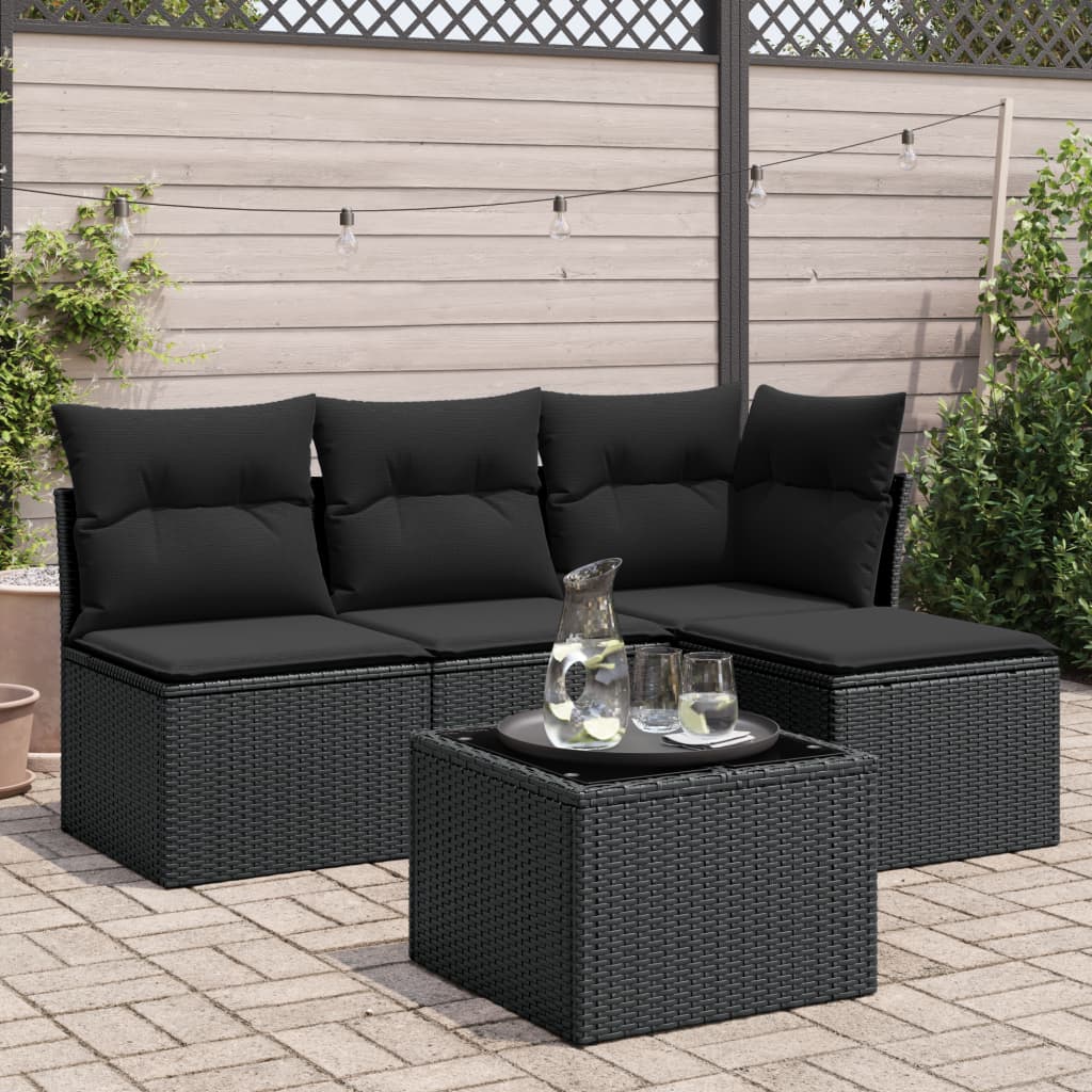 Set Divani da Giardino 5 pz con Cuscini in Polyrattan Nero 3217505