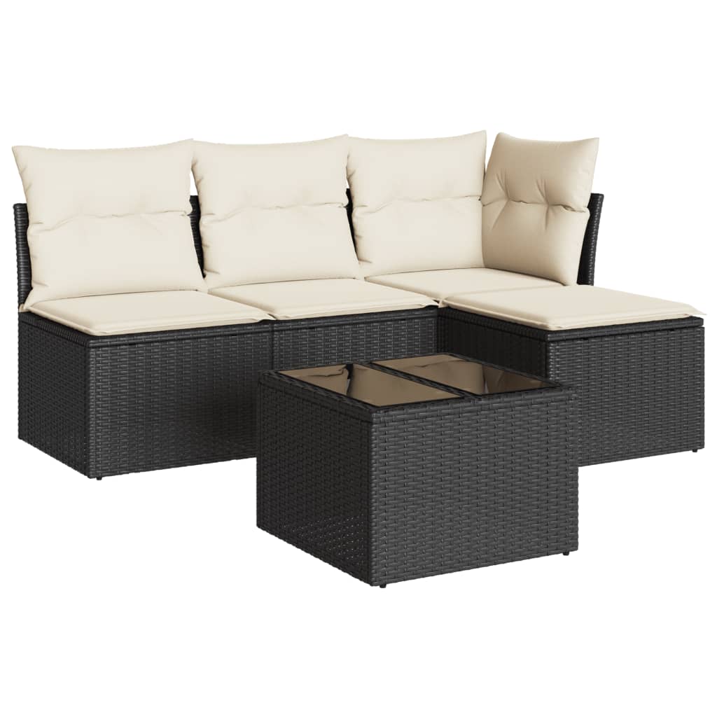 Set Divani da Giardino 5 pz con Cuscini in Polyrattan Nero 3217506