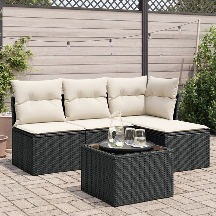 Set Divani da Giardino 5 pz con Cuscini in Polyrattan Nero 3217506