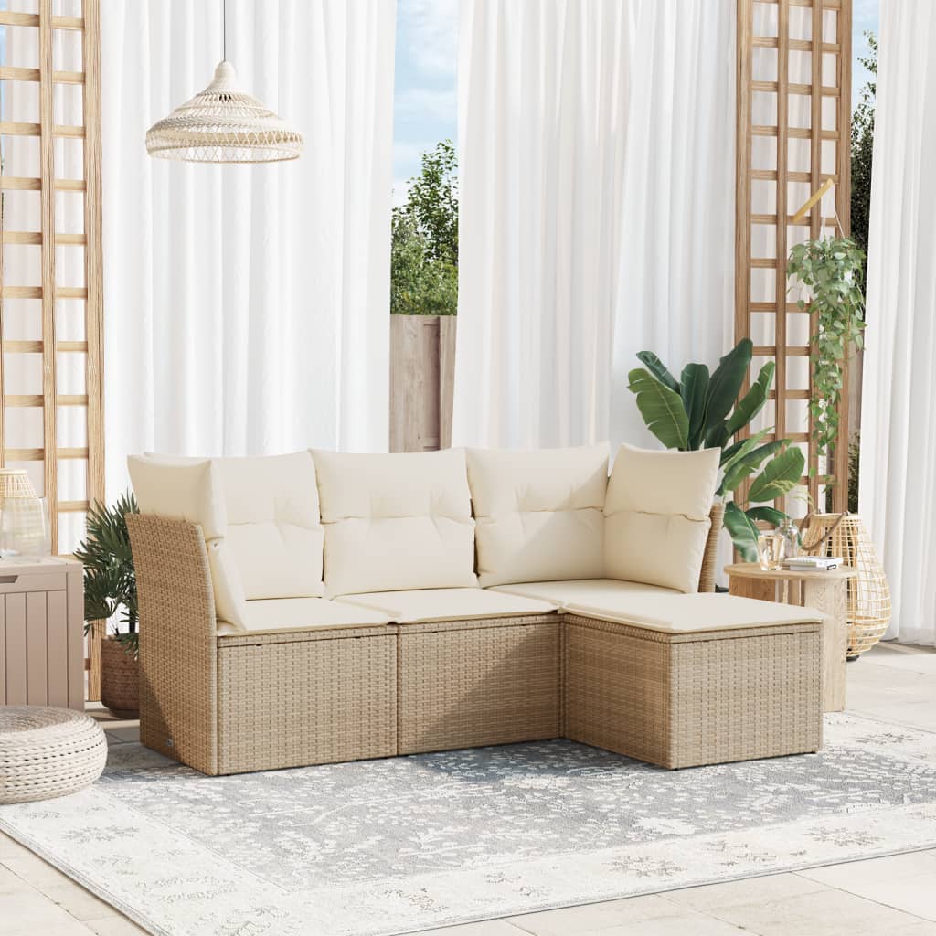 Set Divano da Giardino 4 pz con Cuscini Beige in Polyrattan 3217538