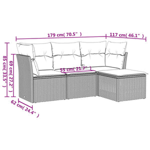 Set Divano da Giardino 4pz con Cuscini Grigio Chiaro Polyrattan 3217542