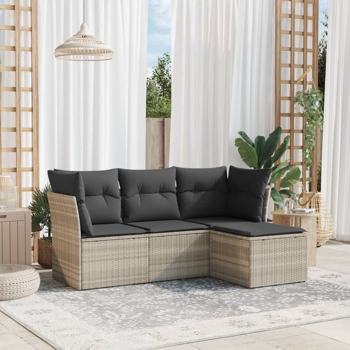 Set Divano da Giardino 4pz con Cuscini Grigio Chiaro Polyrattan 3217542