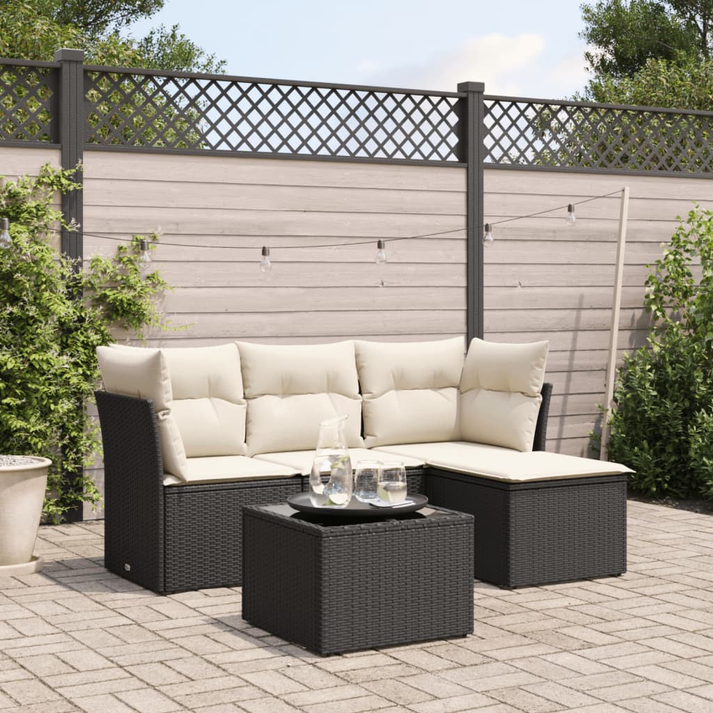 Set Divani da Giardino 5 pz con Cuscini in Polyrattan Nero 3217546