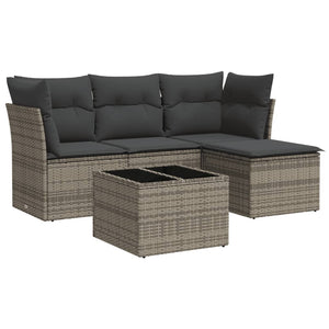 Set Divano da Giardino 5 pz con Cuscini Grigio in Polyrattan 3217550